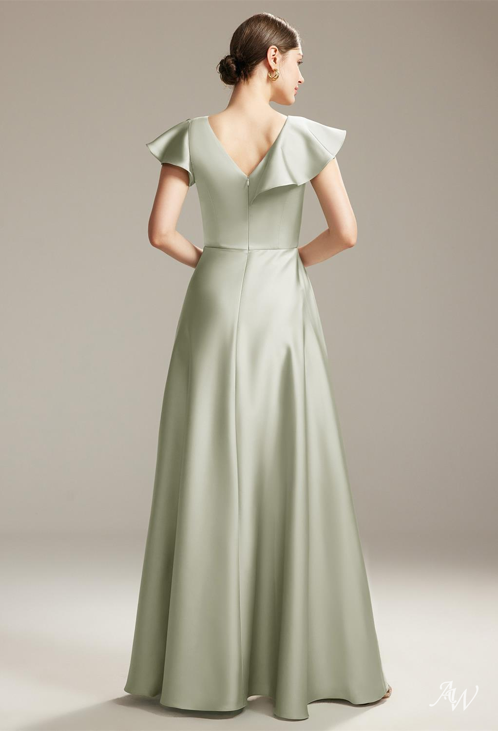 AW Mayella Sage Green Satin Charmeuse Bridesmaid Dresses image2